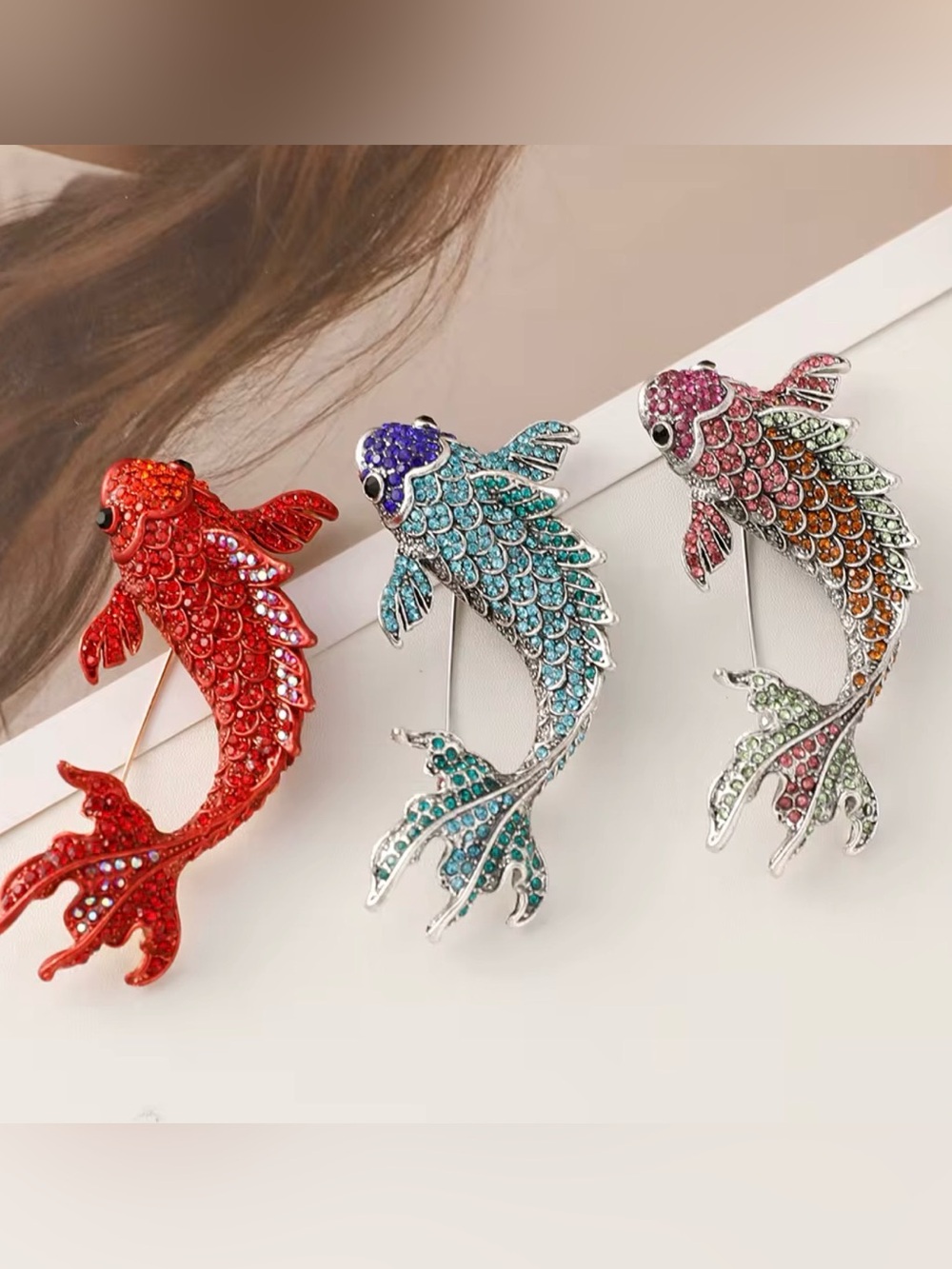 Betsey Johnson Teal & Blue Crystal Fish Brooch Pin
 All 3 colors are available